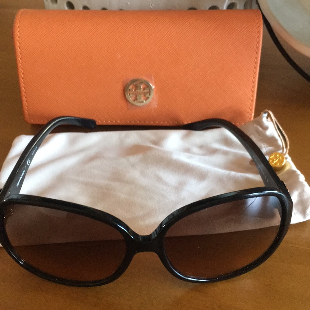 Tory Burch Black Sunglasses with black lenses.